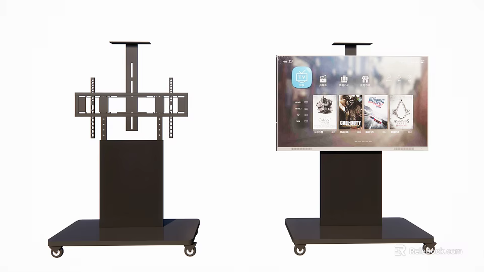 Sturdy Iron Mobile TV Display Stand with Wheels and Adjustable Mounting Bracket 3d model 