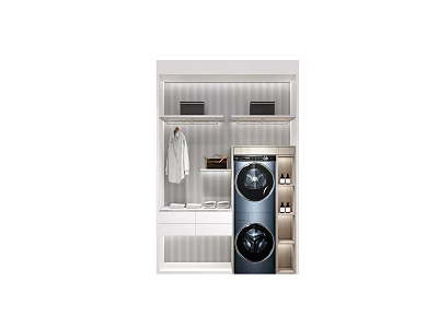 Practical Home Balcony Design With Stacked Washing Machine Dryer And Storage Cabinets 3d model