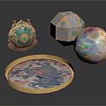 Elegant Home Decorative Spherical Ornaments With Phoenix Pattern Ceramic Tray And Colorful Glaze