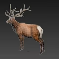 Realistic 3D Rendering Of Brown Elk With Large Antlers Standing On Gray Background