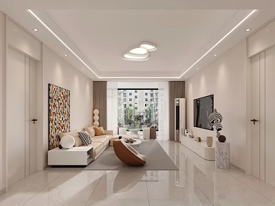 Modern Living Dining Room Interior With Sofa Rug TV Cabinet And Decorative Painting 3d model