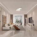 Modern Living Dining Room Interior With Sofa Rug TV Cabinet And Decorative Painting
