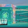 Vibrant Music Themed Neon Light Design With Grid Background And Electronic Elements 3d model