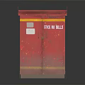 Red Metal Cabinet With Stick No Bills Sign And Yellow Stripes
