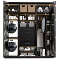 Modern Storage Cabinet Rack With Washing Machine Dryer Drawers Towels Iron And Laundry Supplies