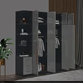 Modern Open Wardrobe Interior With Multiple Shelves Hanging Rods And Storage Boxes 3d model