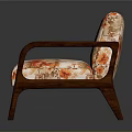 Floral Pattern Accent Chair With Wooden Frame Orange Red Flower Design