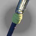 Outdoor Light Fixture With Yellow Base Blue Pole And Metal Top Structure