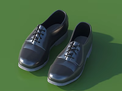 Black Leather Lace Up Dress Shoes On Green Surface With Classic Design 3d model