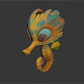 Animated Vibrant Orange Teal Seahorse 3D Game Movie Character With Big Eyes