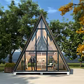 A Frame Guesthouse Architecture Surrounded by Green Trees With Large Glass Windows and Modern Interior