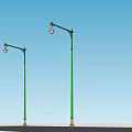 Outdoor Light With Green Pole Curved Arm And Clear Bulb Against Blue Sky