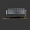 Gray Tufted Two Seater Sofa With Square Armrests Metal Legs On Light Colored Rug