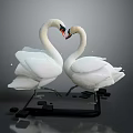 Two White Swans Face to Face Forming Heart Shape on Black Platform with Grey Background
