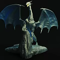 Artistic Mythical Dragon Sculpture With Spread Wings And Rock Base Design