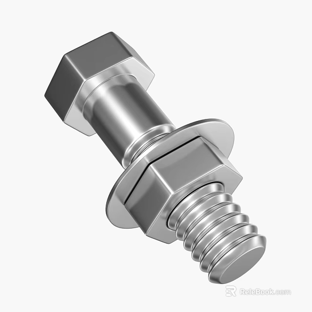 Metal Hex Head Bolt With Threaded Shank And Washer Component 3d model 