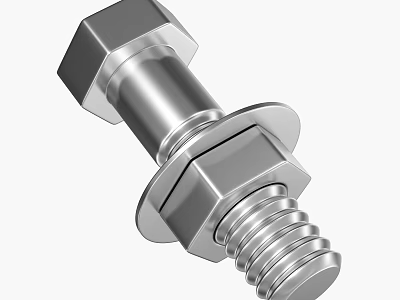 Metal Hex Head Bolt With Threaded Shank And Washer Component 3d model