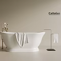 Cattelan White Bathtub With Brass Faucet And Towel Rack In Bathroom