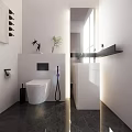 Modern Bathroom Interior With Wall Mounted Toilet Floating Vanity Mirror And Decorative Plants