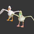White Seagulls With Orange Feet Spread Wings Cartoon 3D Models On Dark Background With Reflections