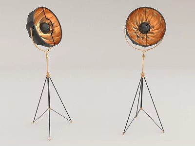 Modern Stylish Floor Lamp With Tripod Stand Black Shade And Copper Accent 3d model