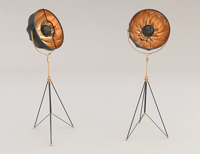 Modern Stylish Floor Lamp With Tripod Stand Black Shade And Copper Accent 3d model