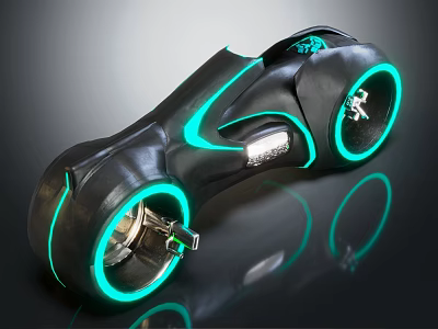Sleek Black Futuristic Motorcycle With Neon Green Glowing Lines And Large Wheels 3d model