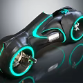 Sleek Black Futuristic Motorcycle With Neon Green Glowing Lines And Large Wheels