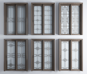 New Chinese style sliding door solid wood sliding door sliding door combination 3d model