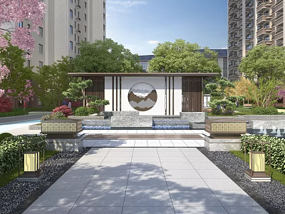 Elegant New Chinese Style Residential Garden Ornaments With Exquisite Scene Wall And Calm Water Features 3d model