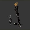 Game Movie Character with Blonde Hair Black Armored Bodysuit Arms Outstretched and Sword Gear