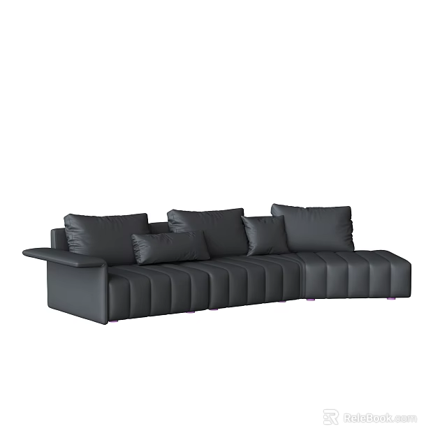 Modern Black Leather Irregular-Shaped Sofa With Multiple Cushions And Curved Design 3d model