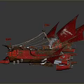 Red Decorative Ship Model With Red Sails Flags And Ornate Hull Design 3d model