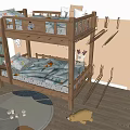 Wooden Bunk Bed in Cozy Kids Room with Letter Decor and Stuffed Toys