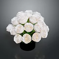 Bouquet of White Roses Arranged in Black Vase Against Gray Background