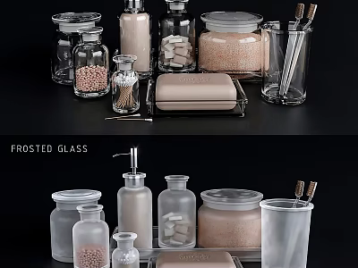 Frosted Glass Washing Supplies Containers Jars Bottles Soap Dish and Toothbrush Holder 3d model