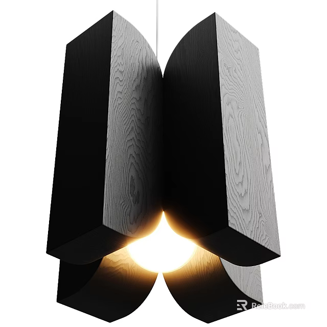 Modern Geometric Chandelier with Black Wood Grain Design and Warm Glowing Light 3d model 