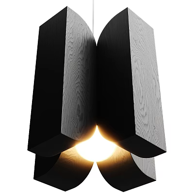 Modern Geometric Chandelier with Black Wood Grain Design and Warm Glowing Light 3d model