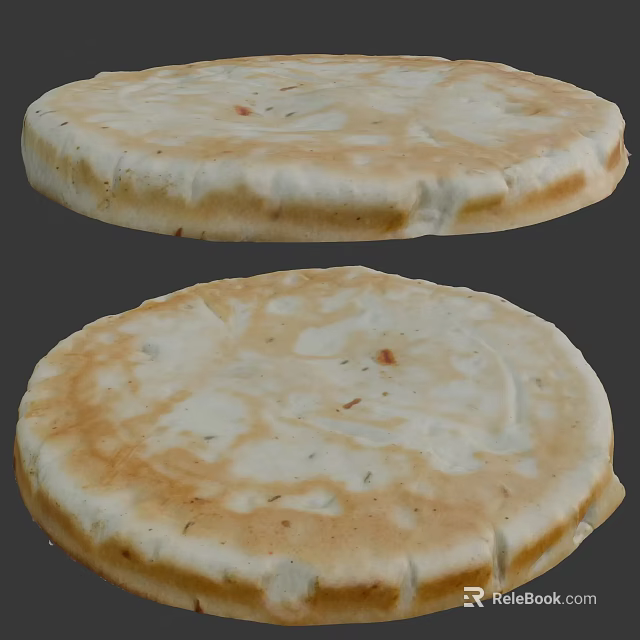 Golden Brown Baked Flatbread Two Pieces With Crispy Crust And Round Shape 3d model 