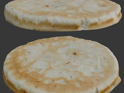 Golden Brown Baked Flatbread Two Pieces With Crispy Crust And Round Shape 3d model