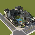 Traditional Chinese Ancient Architecture Complex With Curved Roofs Courtyard Pond And Roads