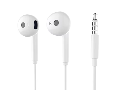 White In Ear Earphones With L R Markers And 3.5mm Audio Jack Plug 3d model