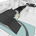 New Chinese Style Sales Office Building Large Roof Wuhan Ocean Community Center Demonstration Area Sales Office 3d model