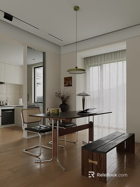 Elegant Modern Kitchen Interior Design With Marble Island And Pendant Lighting 3d model