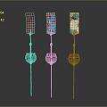 Colorful Decorative Items With Slender Poles And Transparent Bases Featuring Pink Accents
