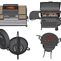 Public Outdoor Grilling Facilities With Various Types Including Wheeled Tabletop And Lid Covered Models