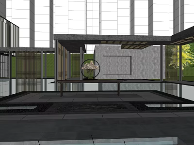 Modern Pergola Design With Glass Curtain Walls And Wooden Structures 3d model