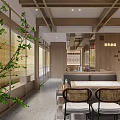 Hot Pot Restaurant Modern Interior With Wooden Decor Open Layout Dining Area Counter And Lighting