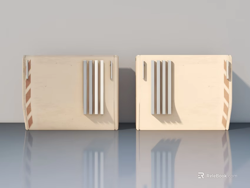 Beige Swing Doors With Vertical Metal Strips In Modern Interior Design 3d model 