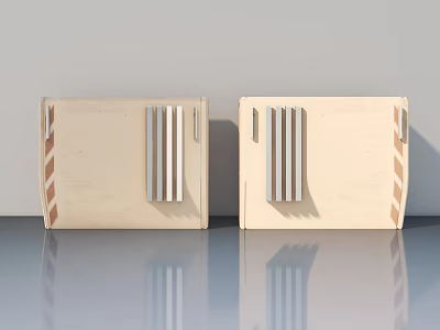 Beige Swing Doors With Vertical Metal Strips In Modern Interior Design 3d model